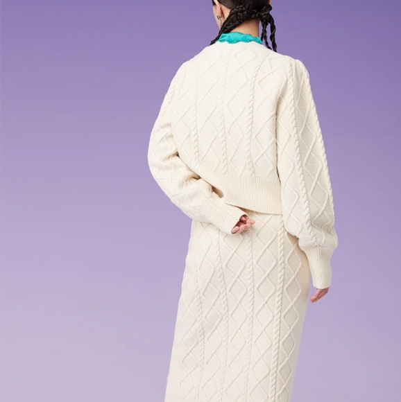 MUKZIN Wool Korean Unique Bunny Bejeweled Knitted Beige Cardigan Sweater - Picture 3 of 16